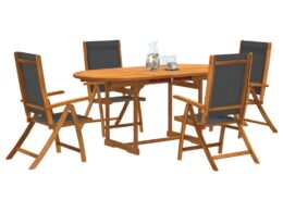 vidaXL 5 Piece Patio Dining Set Solid Wood Acacia and Textilene