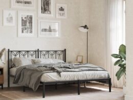 vidaXL Metal Bed Frame without Mattress with Headboard Black 59.1"x78.7"