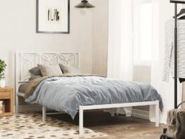 vidaXL Metal Bed Frame without Mattress with Headboard White 39.4"x78.7"
