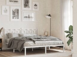 vidaXL Metal Bed Frame without Mattress with Headboard White 59.1"x78.7"