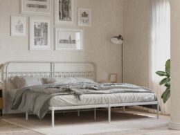 vidaXL Metal Bed Frame without Mattress with Headboard White 76"x79.9"