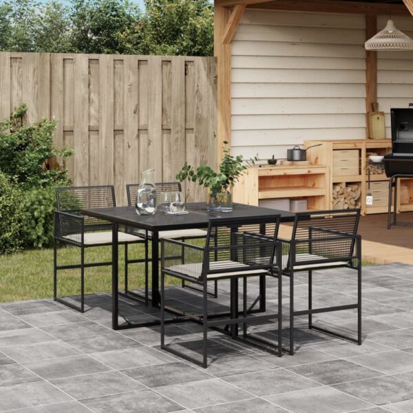 vidaXL 5 Piece Patio Dining Set with Cushions Black Poly Rattan