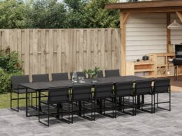 vidaXL 13 Piece Patio Dining Set with Cushions Black Textilene