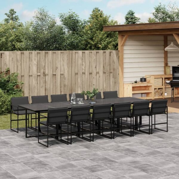 vidaXL 13 Piece Patio Dining Set with Cushions Black Textilene