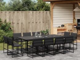 vidaXL 13 Piece Patio Dining Set with Cushions Black Textilene