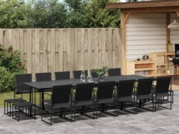 vidaXL 17 Piece Patio Dining Set Black Textilene