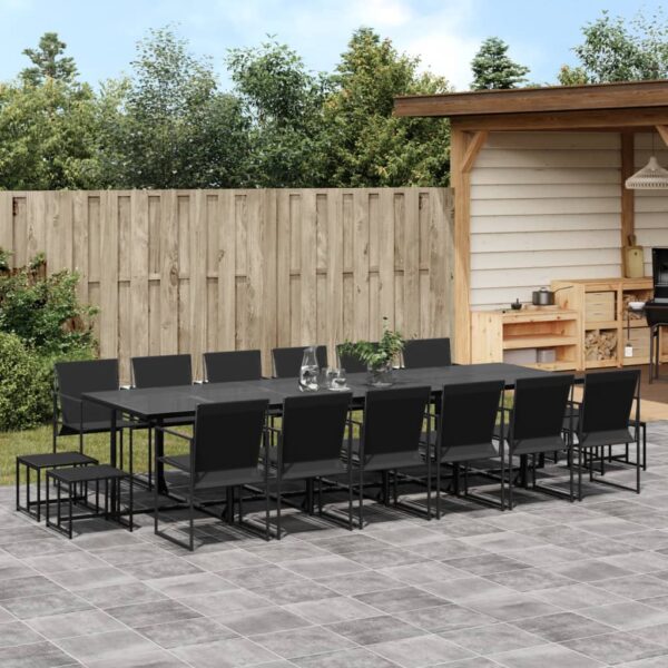 vidaXL 17 Piece Patio Dining Set Black Textilene