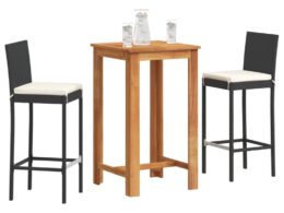 vidaXL 3 Piece Patio Bar Set Black Solid Wood Acacia and Poly Rattan