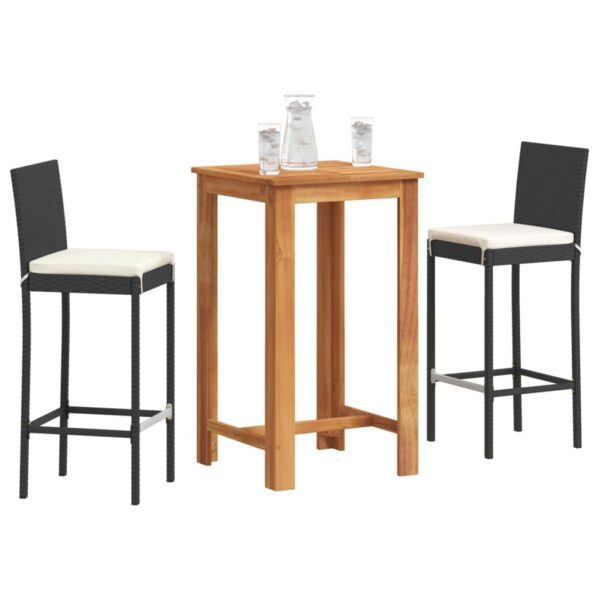 vidaXL 3 Piece Patio Bar Set Black Solid Wood Acacia and Poly Rattan