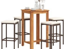 vidaXL 5 Piece Patio Bar Set Brown Solid Wood Acacia and Poly Rattan