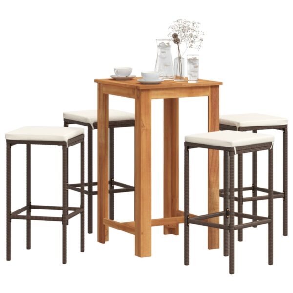 vidaXL 5 Piece Patio Bar Set Brown Solid Wood Acacia and Poly Rattan