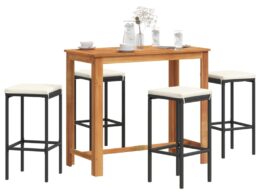 vidaXL 5 Piece Patio Bar Set Black Solid Wood Acacia and Poly Rattan
