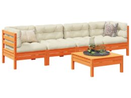 vidaXL 5 Piece Patio Sofa Set with Cushions Wax Brown Solid Wood Pine