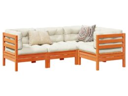 vidaXL 4 Piece Patio Sofa Set with Cushions Wax Brown Solid Wood Pine