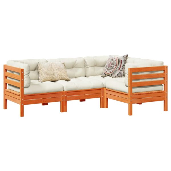 vidaXL 4 Piece Patio Sofa Set with Cushions Wax Brown Solid Wood Pine