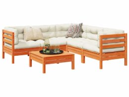 vidaXL 6 Piece Patio Sofa Set with Cushions Wax Brown Solid Wood Pine