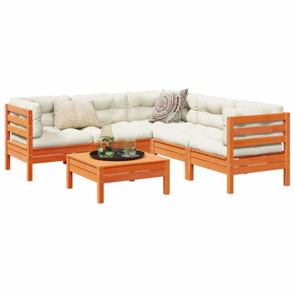 vidaXL 6 Piece Patio Sofa Set with Cushions Wax Brown Solid Wood Pine