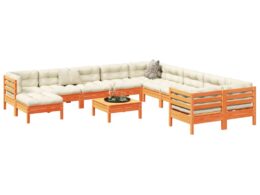 vidaXL 12 Piece Patio Sofa Set with Cushions Wax Brown Solid Wood Pine