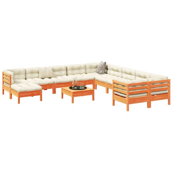 vidaXL 12 Piece Patio Sofa Set with Cushions Wax Brown Solid Wood Pine