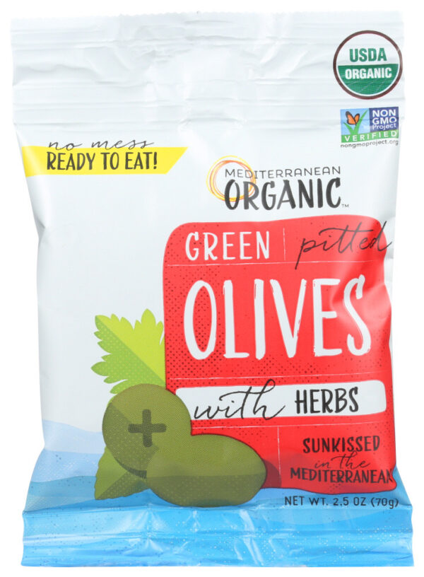 Mediterranean Organic Green Pitted Olives  (12x2.5 OZ)