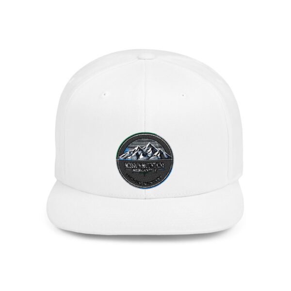 Mission Mountains Flat Bill Snapback Hat, Trendy Outdoor Cap, Perfect for Hiking, Camping, Adventure Lovers, Cool Gift