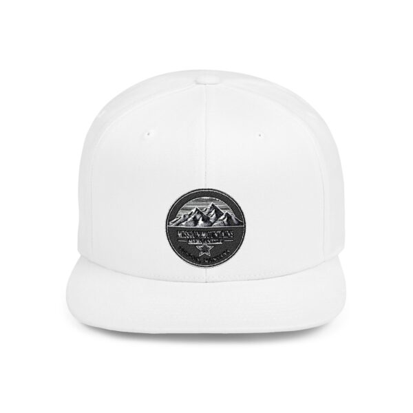 Mission Mountains Flat Bill Snapback Hat, Trendy Outdoor Cap, Perfect for Hiking, Camping, Adventure Lovers, Cool Gift