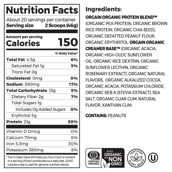 Organic Organic Chocolate Peanut Butter Plant Protein Powder 2.03 lb - Image 9