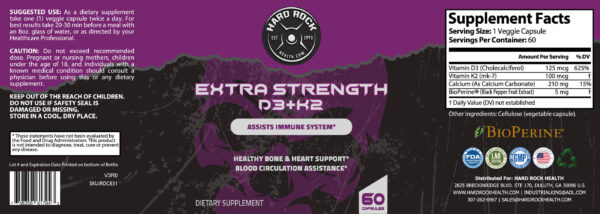 Vitamin D3+K2 for Extra Strength- 60 Capsules - Image 3