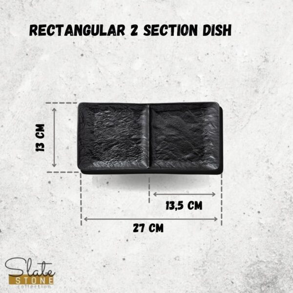 Black Porcelain Slate look Rectangular 2 Section Dish 10.5" inch X 5" inch - Image 2