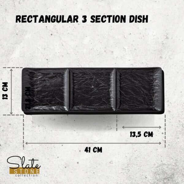 Black Porcelain Slate look Rectangular 3 Section Dish 16" inch X 5" inch | 40.5 X 13 Cm - Image 3