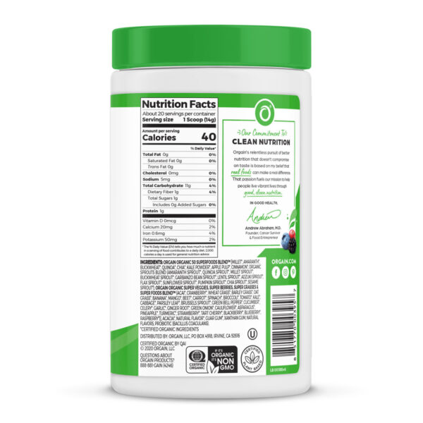 Orgain Organic Superfoods Probiotics Nutrition Powder 9.9 oz - Image 9