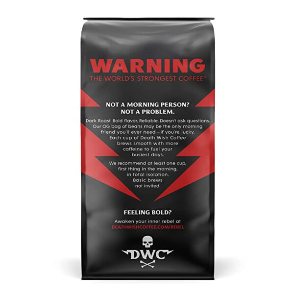 Death Wish Organic Whole Bean Dark Roast Coffee 16 oz (Pack of 6) - Image 2