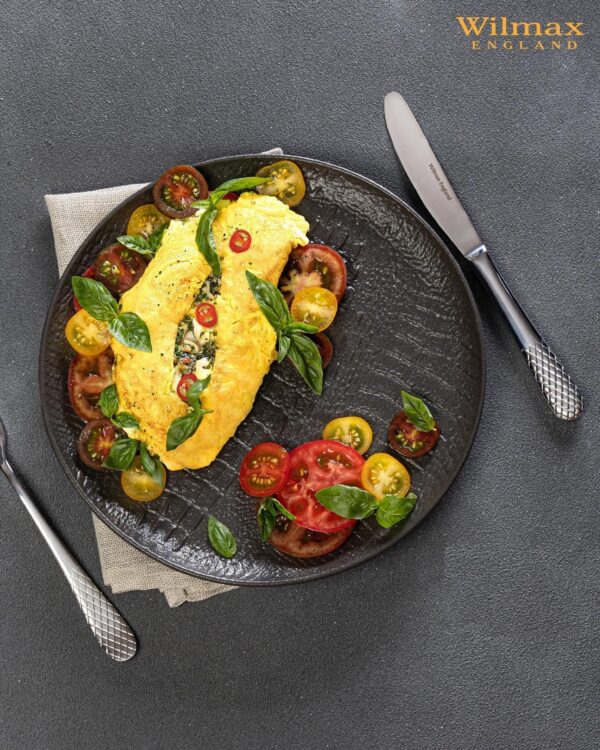 Black Porcelain Slate look Round Plate / Platter With Crocodile Skin Texture 13" inch | 33 Cm - Image 2