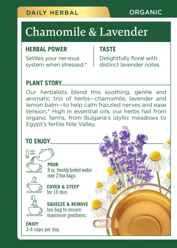 Traditional Medicinals Org Chamomile Classic Tea + Lavender (6x16 Bag) - Image 2
