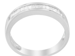 .925 Sterling Silver 1/3 Cttw Baguette Cut Diamond Channel Set Stackable Wedding Ring (H-I Color, I1-I2 Clarity) - Size 6-3/4