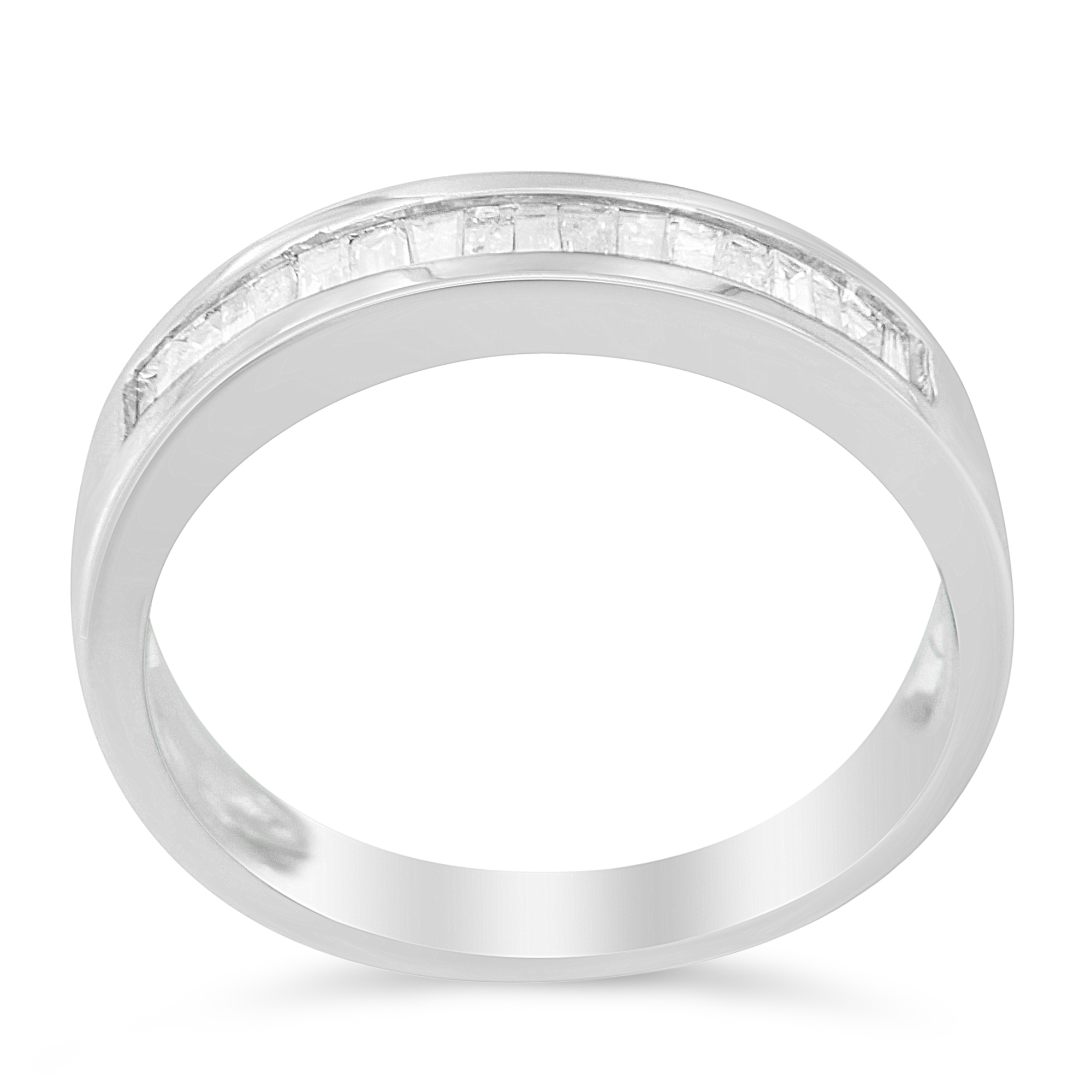 .925 Sterling Silver 1/3 Cttw Baguette Cut Diamond Channel Set Stackable Wedding Ring (H-I Color, I1-I2 Clarity) - Size 6-3/4