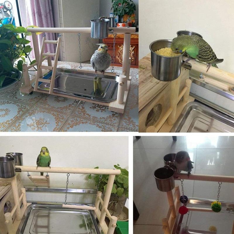 Wooden Avian Oasis: Small Cockatiel Floor Parrot Standing Stand - Image 5
