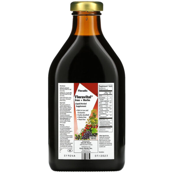 Floradix Floravital Iron & Herbs Liquid Supplement 17 oz - Image 3