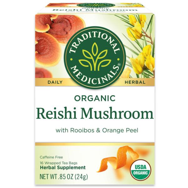 Organic Caffeine Free Reishi Mushroom Herbal Tea 16 Tea Bags (Pack of 6 Boxes)