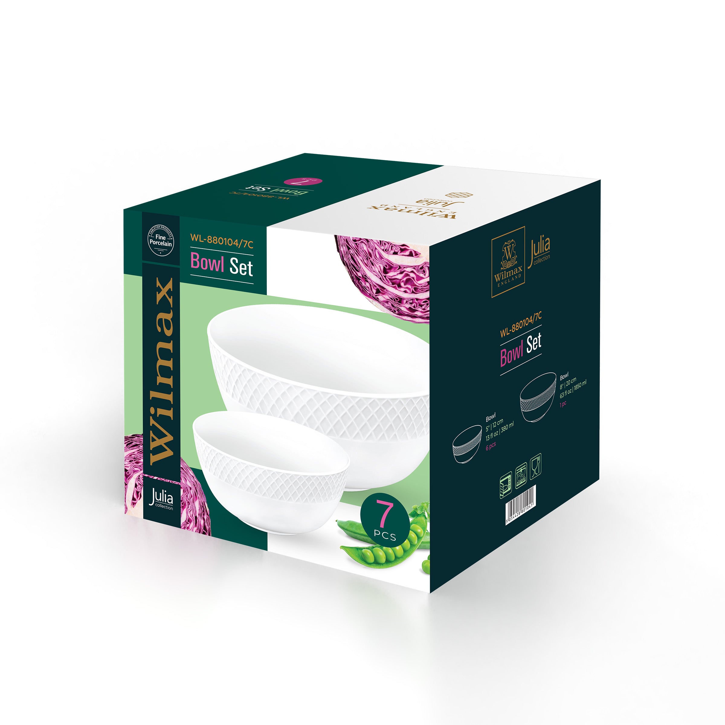 White Dining Bowls With Embossed Design, Set of Seven In A Gift Box - Image 4
