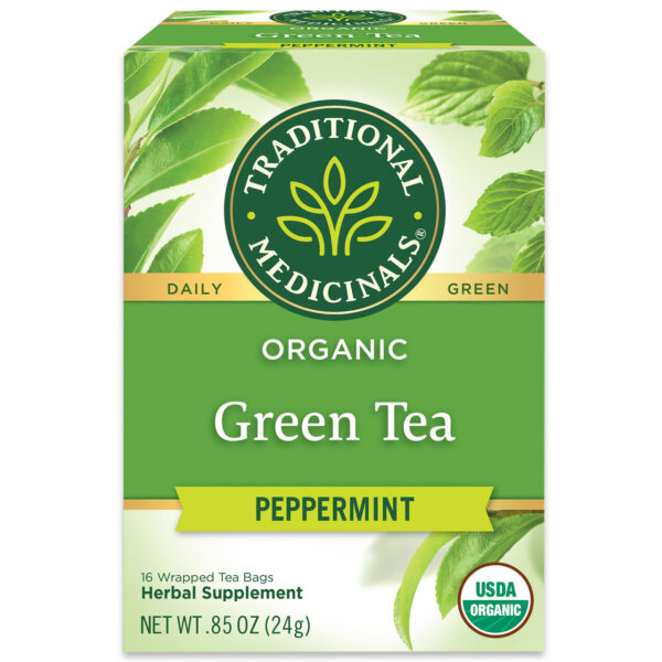 Traditional Medicinals Organic Peppermint Green tea 16 Tea Bags (Pack of 6 Boxes)