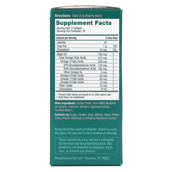IWI Algae Omega-3 EPA + DHA 60 Softgels - Image 2
