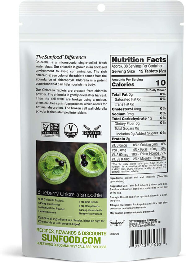 Sunfood Broken Cell Wall Chlorella Tablets 4 oz - Image 2