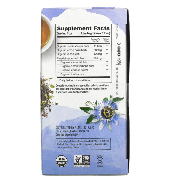 Numi Organic Caffeine Free De-Stress Herbal Tea 16 Tea Bags (Pack of 6 Boxes) - Image 2