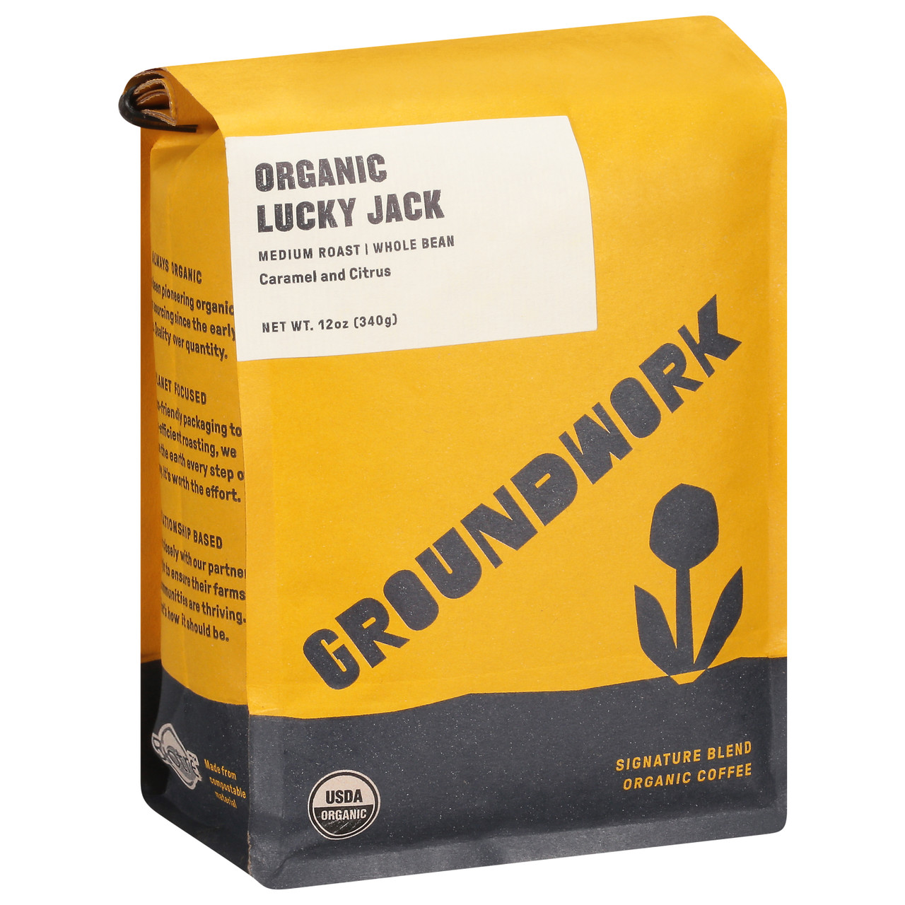 Groundwork Organic Lucky Jack Medium Roast Whole Bean Coffee 12 oz (Pack of 6) - Image 3