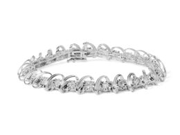 .925 Sterling Silver 3/4 Cttw Diamond  Illusion Plate Link Bracelet (I-J Color, I3 Clarity) - Size 7.25"