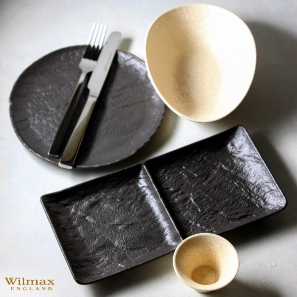 Black Porcelain Slate look Rectangular 2 Section Dish 10.5" inch X 5" inch - Image 4