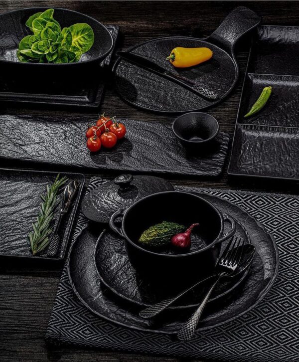 Black Porcelain Slate look Round Serving Dish With Handle 12" inch X 8.5" inch | - Image 3