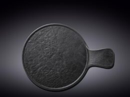Black Porcelain Slate look Round Serving Dish With Handle 12" inch X 8.5" inch |