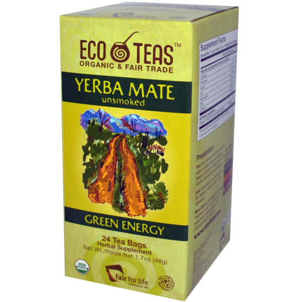 EcoTeas Organic Yerba Mate Green Energy Herbal Tea 24 Tea Bags (Pack of 6 Boxes)